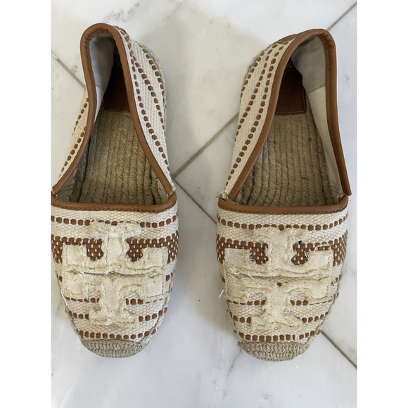 Tory Burch Shaw Flat Espadrille Sandals Slip On Logo Beige US Size 8 Women - Picture 14 of 15